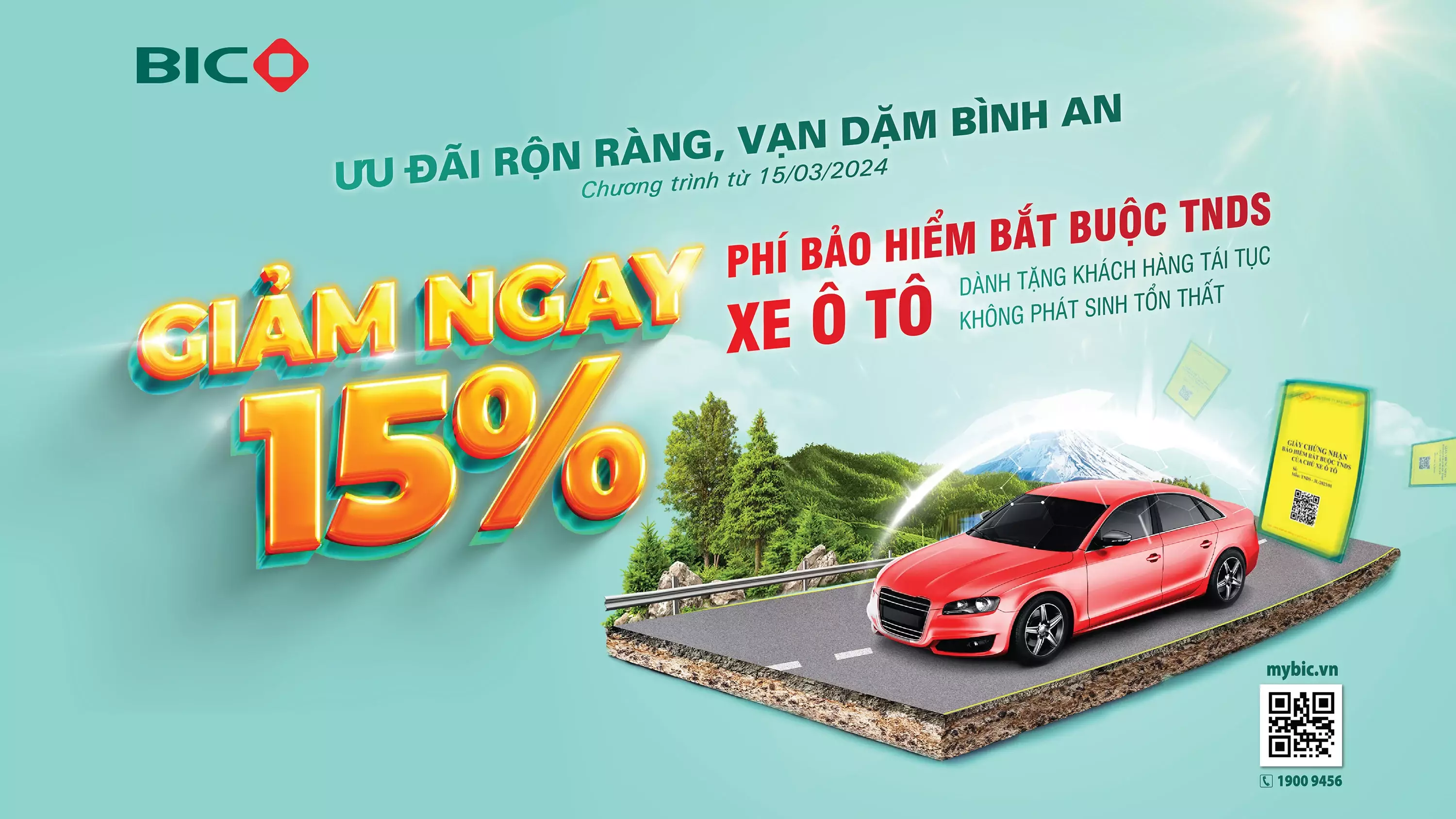 BIC ưu đãi 15% phí bảo hiểm TNDS bắt buộc xe ô tô cho khách hàng tái tục